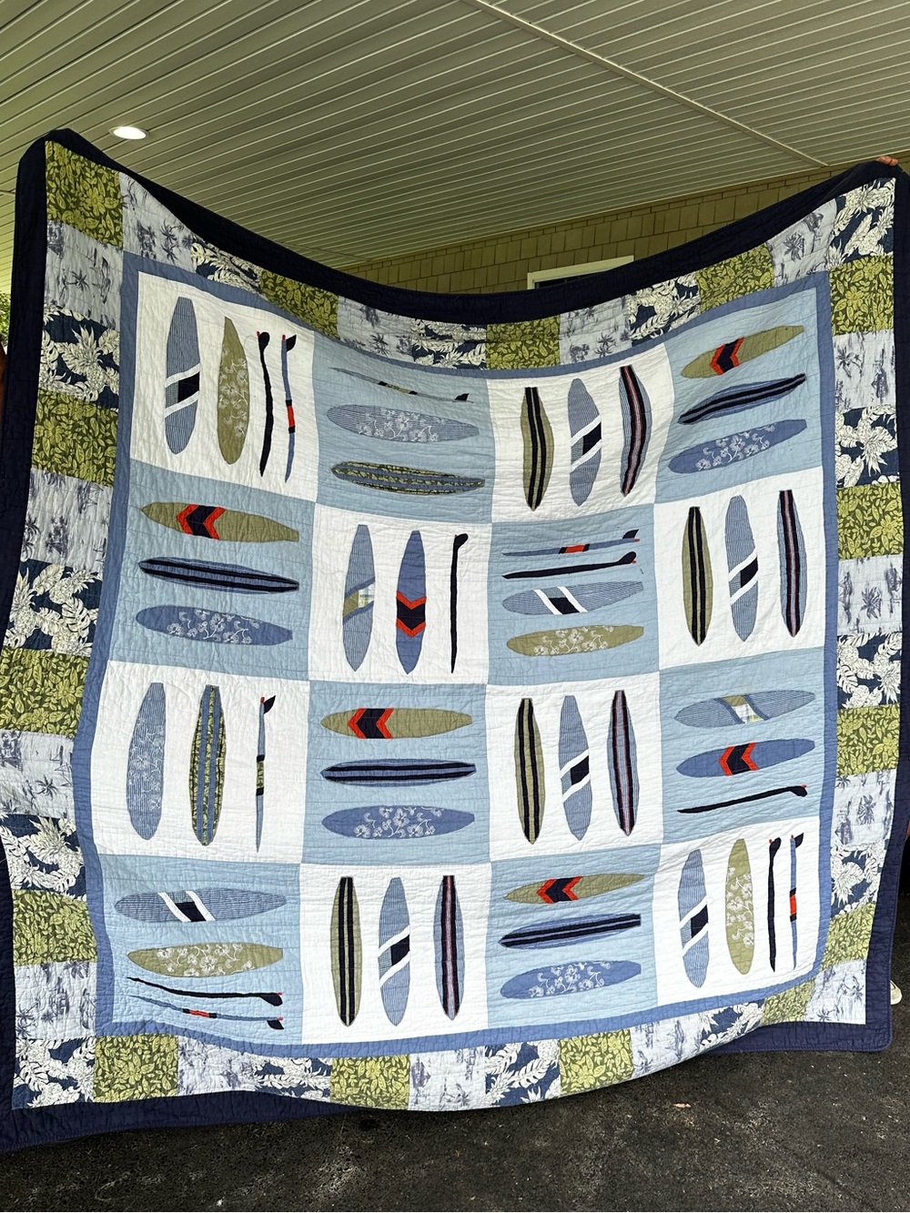 Surfboard Patchwork Quilt - Blue & Green Full Size 2 matching valances included